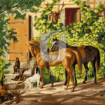 Malowanie po numerach «Adam Albrecht. Konie na ganku»