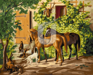 Malowanie po numerach Malowanie po numerach «Adam Albrecht. Konie na ganku» фото