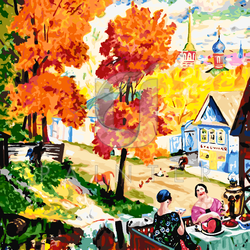 Malowanie po numerach Malowanie po numerach «Boris Kustodijew. Jesień w prowincji. Spotkanie przy herbacie» фото