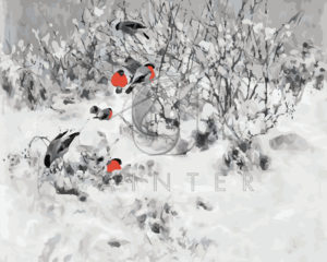Malowanie po numerach Malowanie po numerach «Bruno Liljefors. Zimowy krajobraz z gilami»