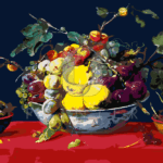 Malowanie po numerach «Frans Snyders. Owoce w misce na czerwonym obrusie»