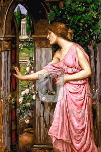 Malowanie po numerach «John William Waterhouse. Psyche otwierająca drzwi do ogrodu Kupidyna»