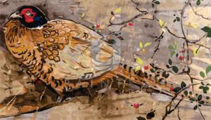 Malowanie po numerach Malowanie po numerach «Joseph Crawhall. Bażant wśród gałęzi z liśćmi i jagodami»