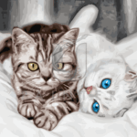 Malowanie po numerach «Kocięta w łóżku»