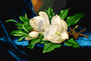 Malowanie po numerach Malowanie po numerach «Martin Johnson Heade. Olbrzymie magnolie na niebieskim aksamitnym obrusie» фото