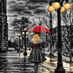 Malowanie po numerach «Nocny spacer w deszczu»