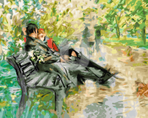 Malowanie po numerach Malowanie po numerach «Paul Cornoyer. Para na ławce w parku»