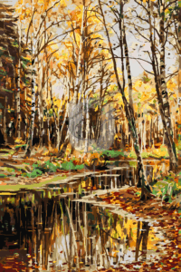 Malowanie po numerach «Peder Mork Mønsted. Jesień w brzozowym lesie»