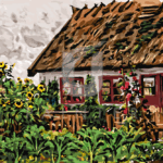 Malowanie po numerach «Peder Mørk Mønsted.  Dziewczyna robi na drutach w drzwiach»