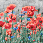 Malowanie po numerach «Pole makowe z chabrami»