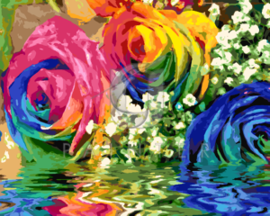 Malowanie po numerach Malowanie po numerach «Tęczowe róże. Odzwierciedlenie» фото