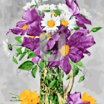 Malowanie po numerach «Raoul de Longpré. Duże purpurowe powojniki i białe stokrotki»