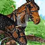 Malowanie po numerach «Robert Atkinson Fox. Zaprzężone konie przy wodopoju»