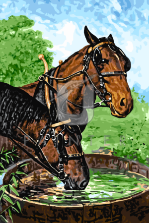 Malowanie po numerach Malowanie po numerach «Robert Atkinson Fox. Zaprzężone konie przy wodopoju» фото