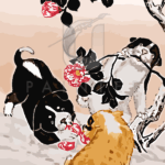 Malowanie po numerach «Shotei Takahashi. Kamelia i szczenięta w śniegu»