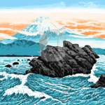 Malowanie po numerach «Shotei Takahashi. Widok na Fudżi z Okitsu»