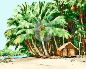 Malowanie po numerach Malowanie po numerach «Chata tropikalna» фото