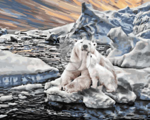 Malowanie po numerach Malowanie po numerach «Biały niedźwiedź z niedźwiadkiem» фото