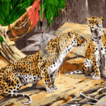 Malowanie po numerach «Wilhelm Kuhnert. Dwa lamparty w dziczy»